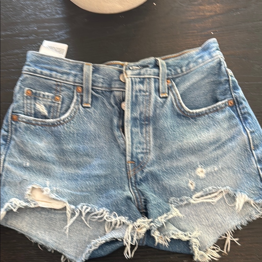 Distressed Blue Denim Shorts Levi 501 25